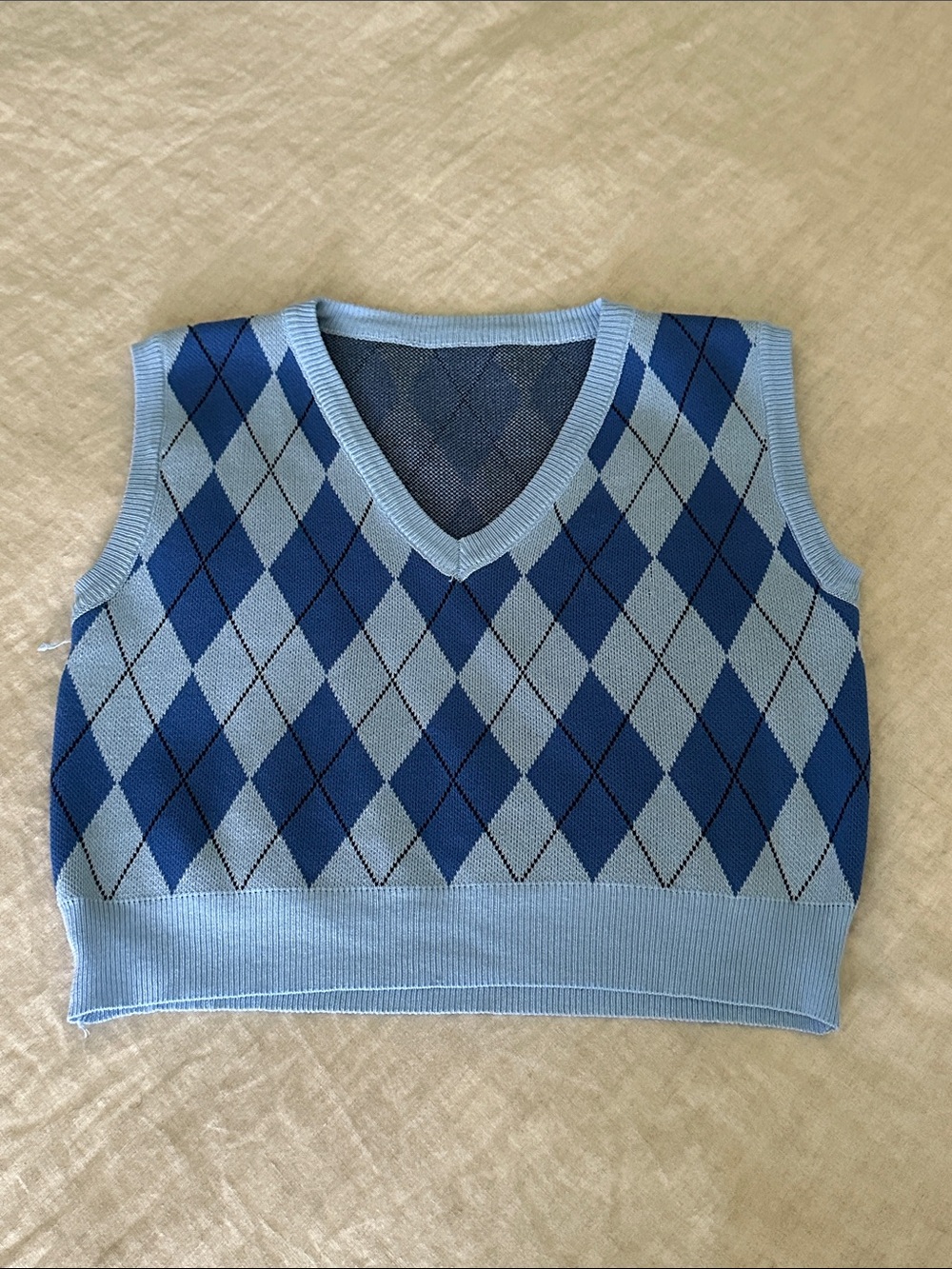 Light Blue Argyle Knit Vest Cropped